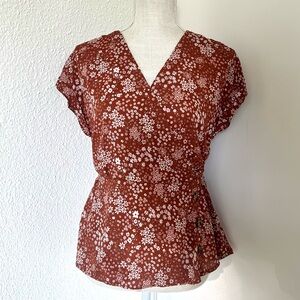 No Boundaries Floral Wrap Blouse in Rust